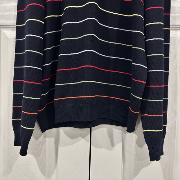 Brooks Brothers Stripe Sweater L Navy Multicolor Italian Merino Wool Rainbow - Picture 4 of 10